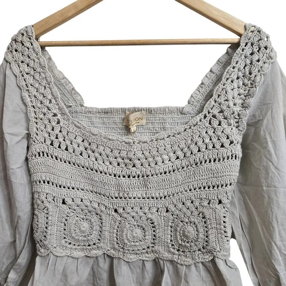 NWT Rebellion Again Womens Crochet Blouse Size Small Boho Peasant Ruffle Hippie